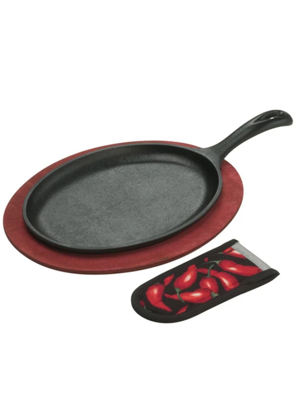 Lodge cast iron fajita set skillet wood base tray heat handle chilis kitchen hot